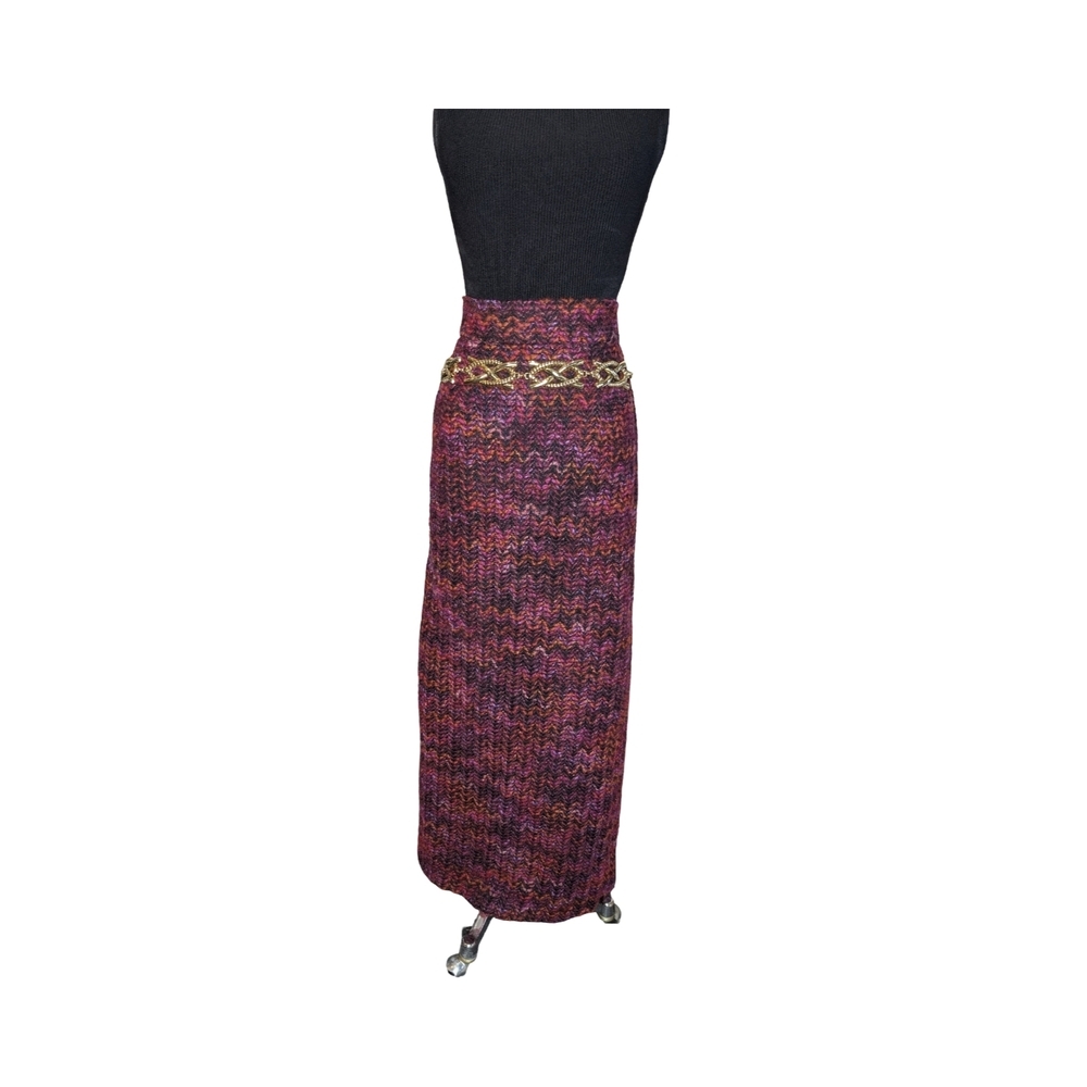 Artsy Boho Handmade Textured Chevron Maxi Skirt, 28" Waist - Picture 2 of 5
